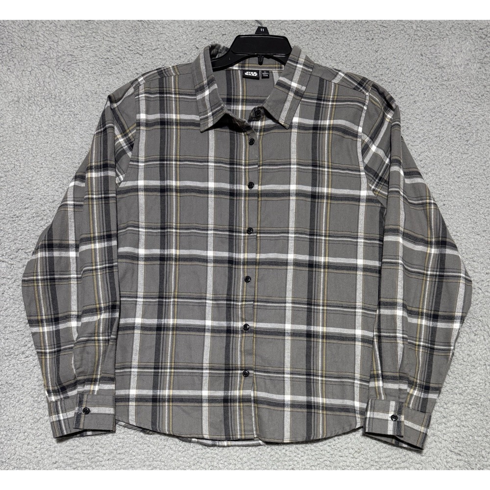 Star Wars Gray Plaid Embroidered Baby Yoda Flannel Shirt Womens XL100% Cotton